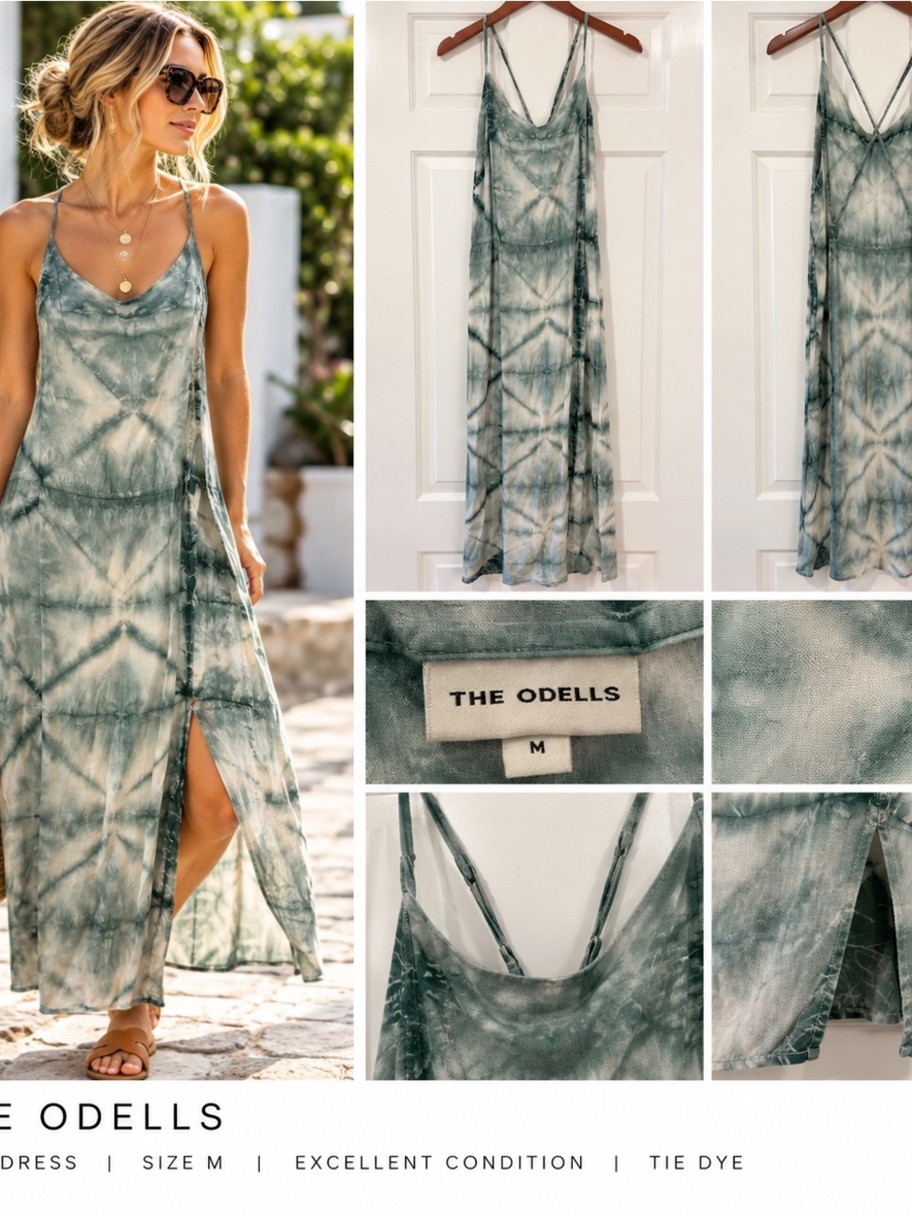 The Odells Green Tie-Dye Maxi Dress with Side Slit